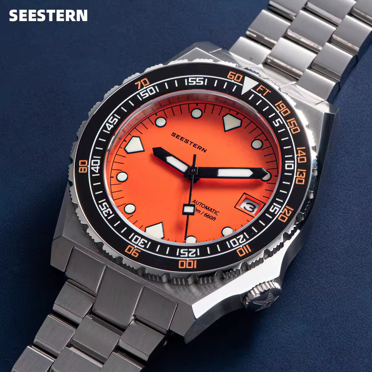 SEESTERN SUB600T V3 Relógio masculino automático mergulho safira relógio de pulso NH35 movimento moldura cerâmica luminosa data jubileu à prova d'água