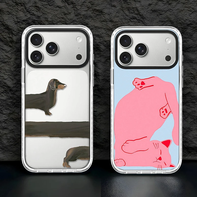 Pink Inverted Cat Acrylic White Border Magnetic Cover for IPhone 12 13 14 15 16 17 Pro Max Case for IPhone 17 Air
