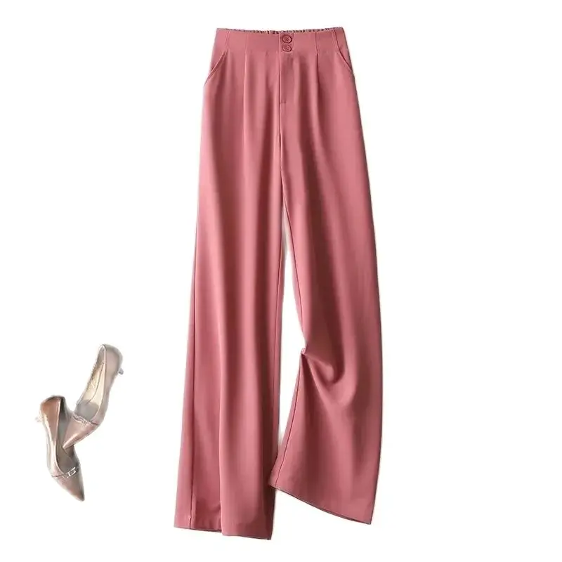 Female Suit Wide Leg Pants Women Summer High Waisted Loose Chiffon Trousers Lady Korean Quick Drying Straight Cylinder Pantalons