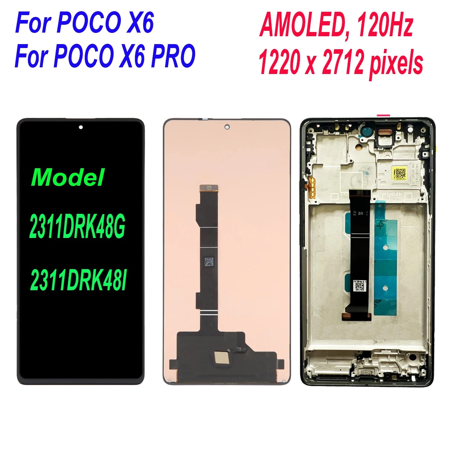 AMOLED Display Touch Screen Digitizer For Poco X6 Pro 23122PCD1G，2311DRK48G 2311DRK48I