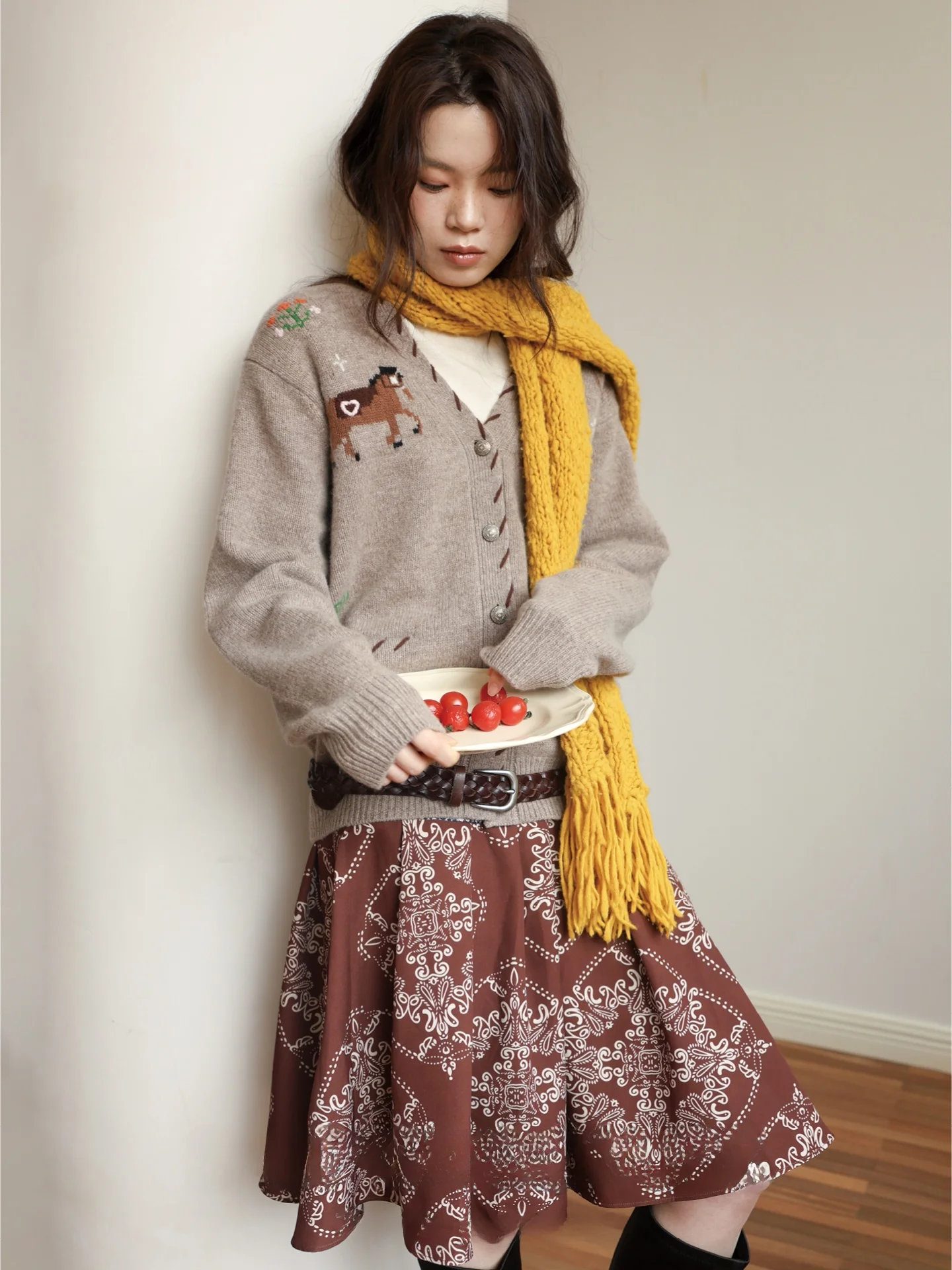 

Этническая юбка трапециевидной формы с принтом Sui Bao, плиссированная юбка с цветочным принтом и талией, женская повседневная юбка из полиэфирного волокна