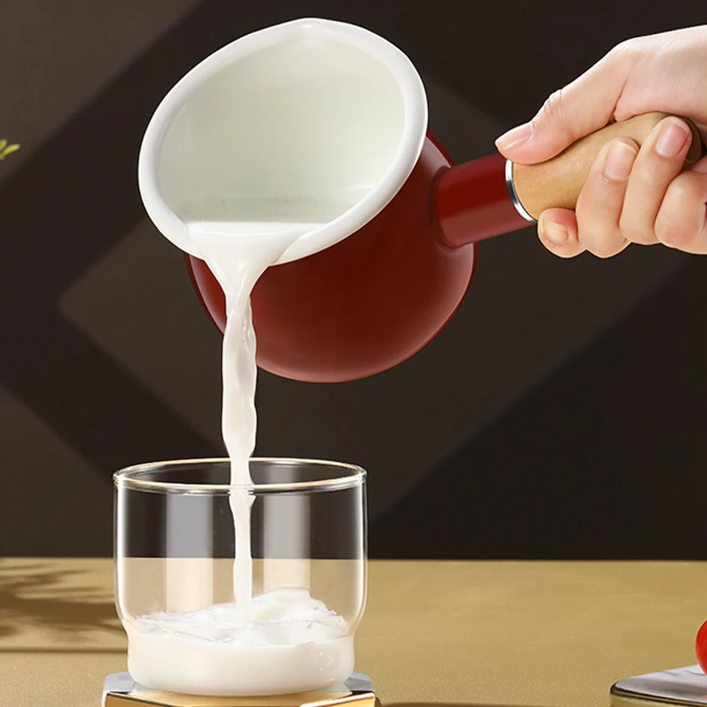 

Enamel Milk Sauce Kettle Ergonomic Handle Smooth Design Multifunctional Cooking Pot Fast Heat Conduction Milk Pitcher Creamer