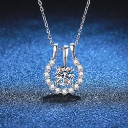 High Quality S925 Sterling Sliver D Color 1 Carat Moissanite Diamond Horseshoe Two Wears Necklace For Women Gift