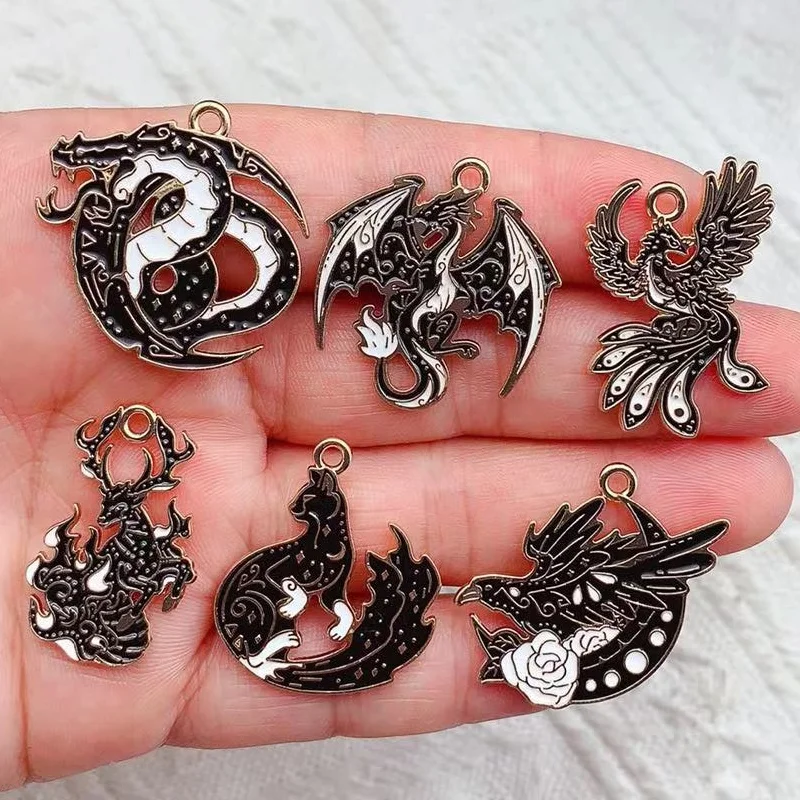 10pcs Dinosaur Phoenix Fox Deer Charm Jewelry Accessories Enamel Necklace Earring Pendant Diy Making Alloy Metal Gold Plated