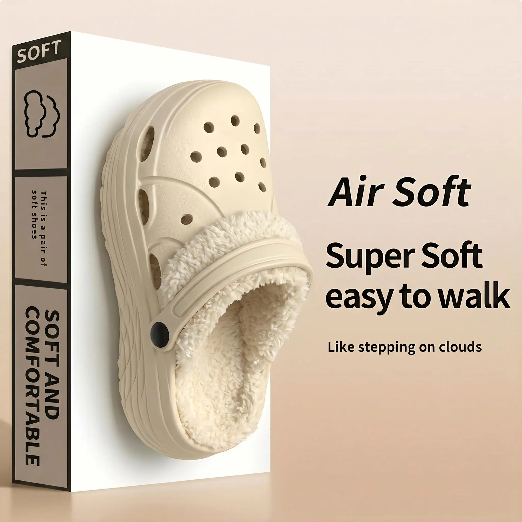 Couple Warm Fur Lined Clog Sandals Anti-Slip EVA Waterproof Hole Slippers Fuzzy Lined Casual Indoor Outdoor Winter Footwear