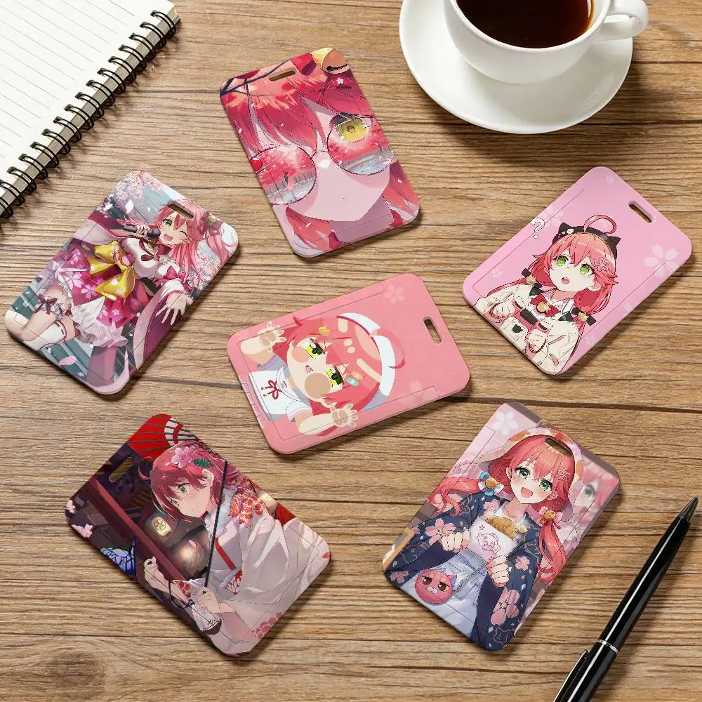 

Милый чехол-держатель для карт S-Sakura Miko с ремешком на шею для проездного, кредитной карты, ID-карты, бейджа