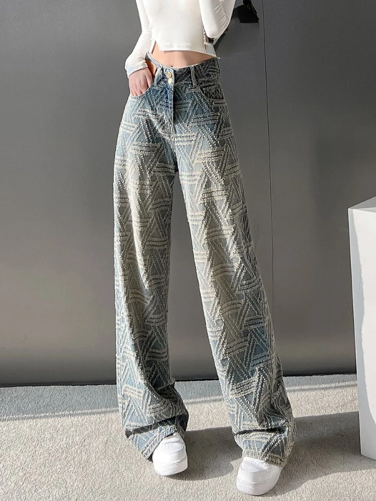 Korean Fashion Jeans High Waist Pockets Zipper Pantalones De Mujer Casual Loose All Match Spring Vintage Women Clothes Pants