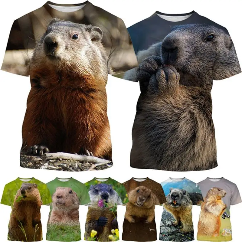 

Kawaii Groundhog Animal T Shirt Men T-shirt 3D Funny Marmota Printed Tee Shirts Womens Clothing Harajuku Fashion Cute Kids Tops