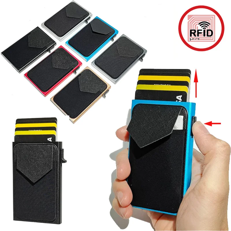 2025 Portafoglio pop-up sottile antifurto Porta carte di credito minimalista per uomo Donna Blocco RFID Mini custodia in metallo Porta carte multi-carta