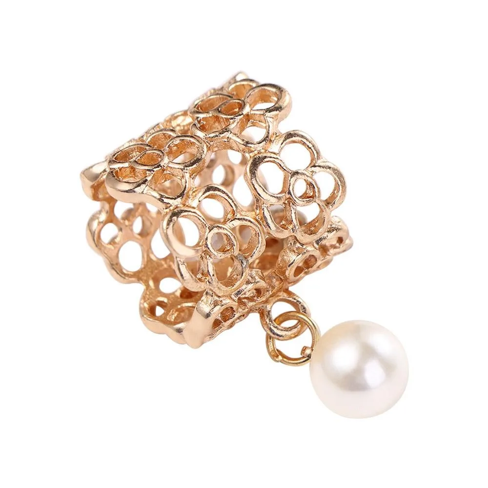 Simple Temperament Flower Square Elegant Clothing Accessory Pearl Scarf Buckle Women Brooches Shawl Buckle