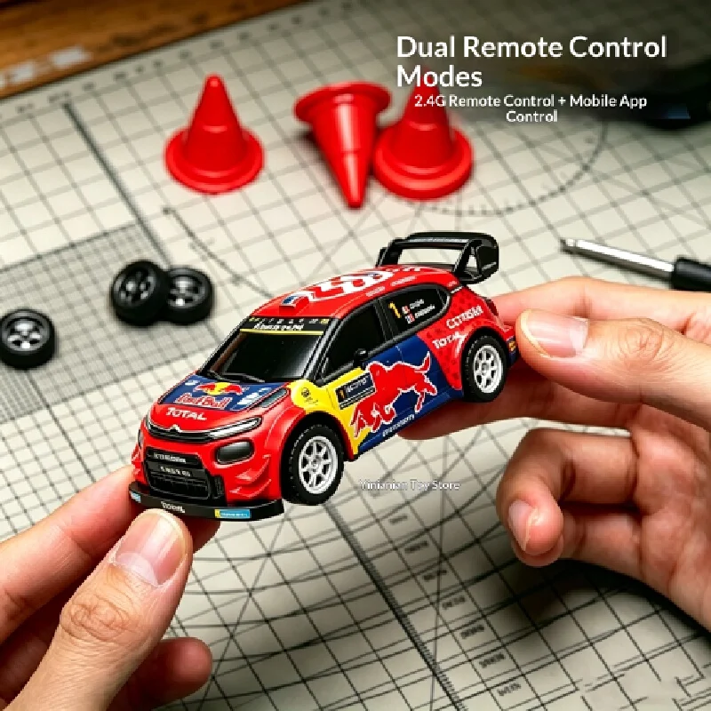 1:43 Scale Alloy Mini RC Rally Car With Gyro Servo 2.4G Remote Control Drift Racing Vehicle Desktop Hobby Collectible Gift