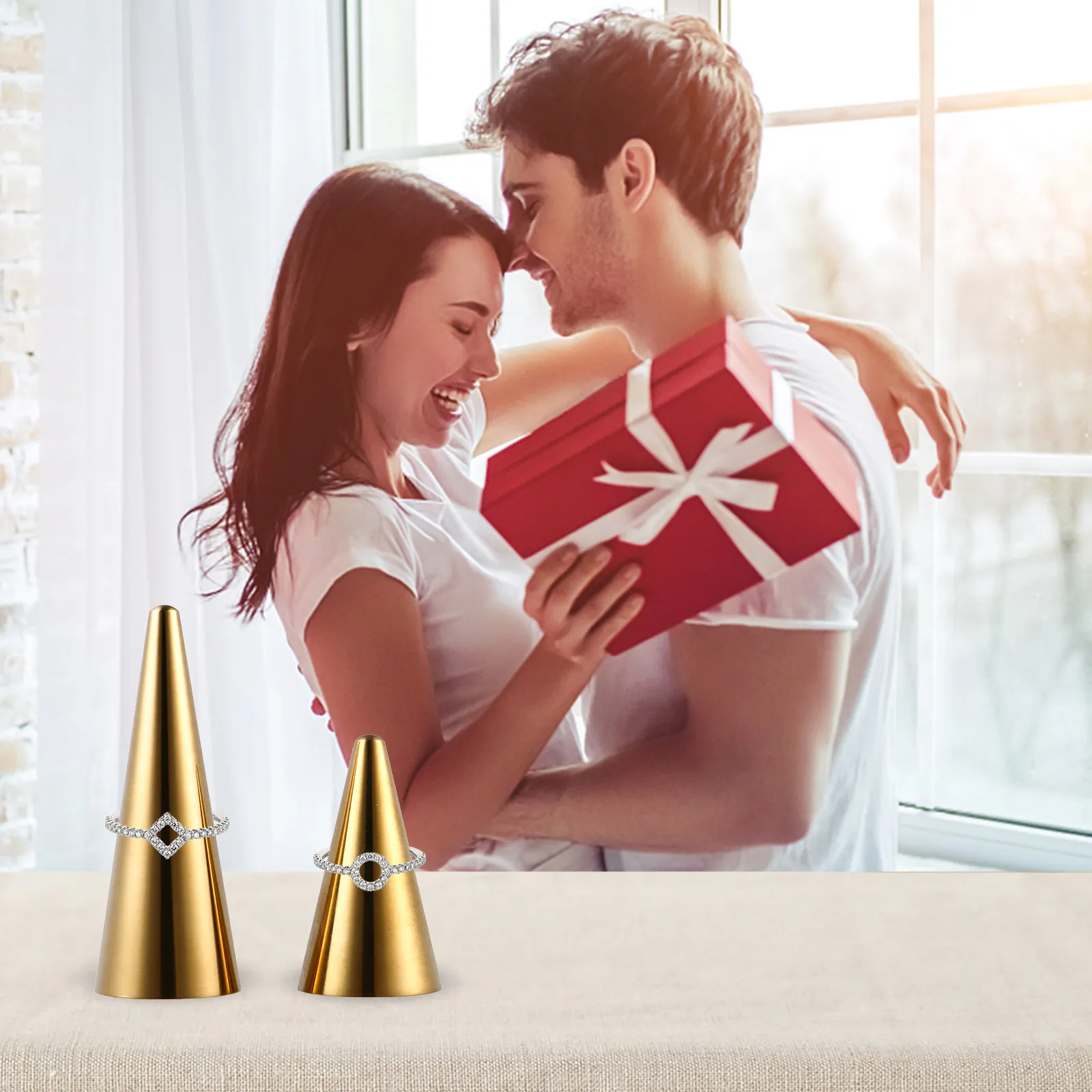 2Pcs Exquisite Crafted Metal Ring Cone Rack Simple Elegant Ring Storage Stand for Daily Use Home Office Decoration Jewelry