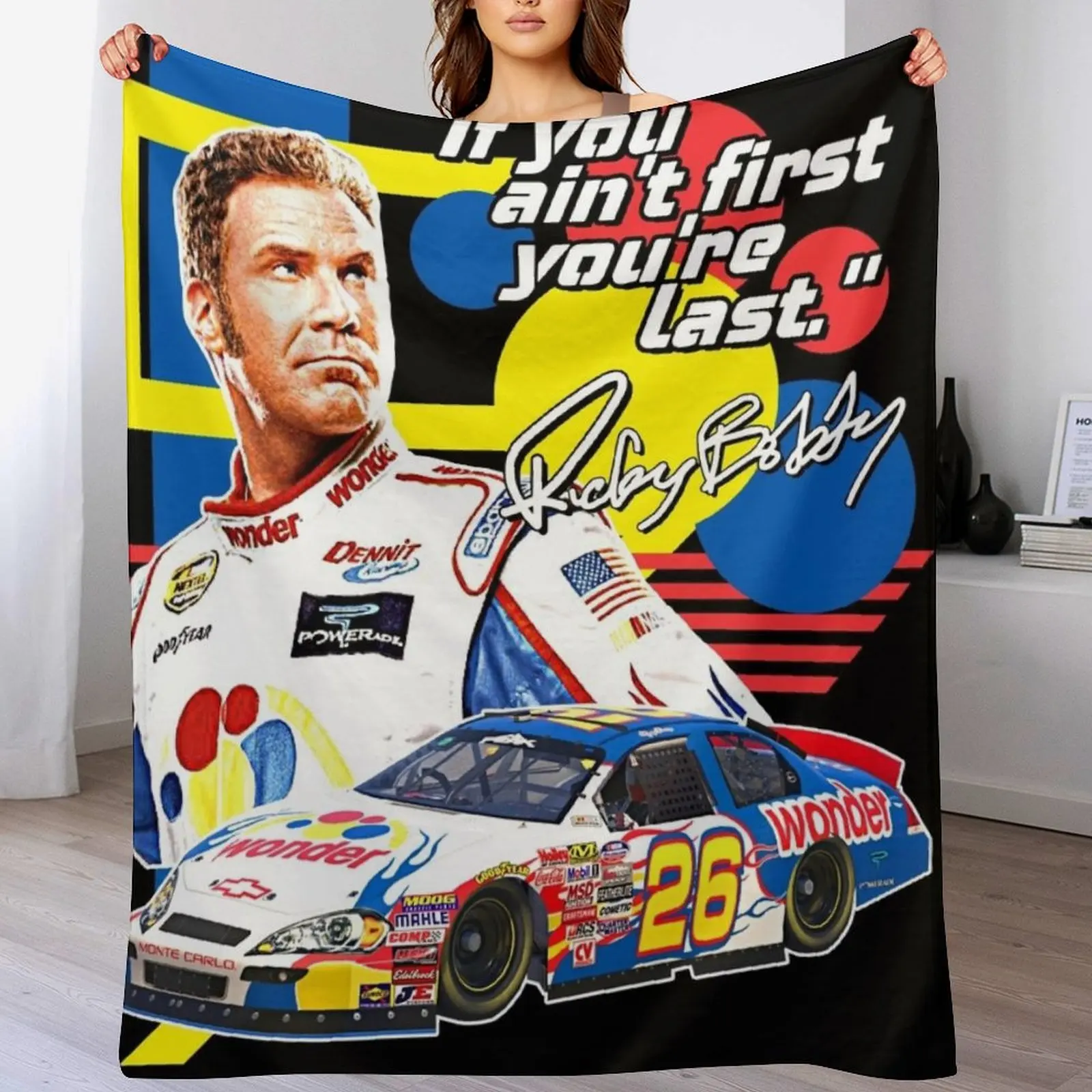 

Ricky Bobby // If You Ain't First You're Last Racing Design Throw Blanket valentine gift ideas Camping Blankets