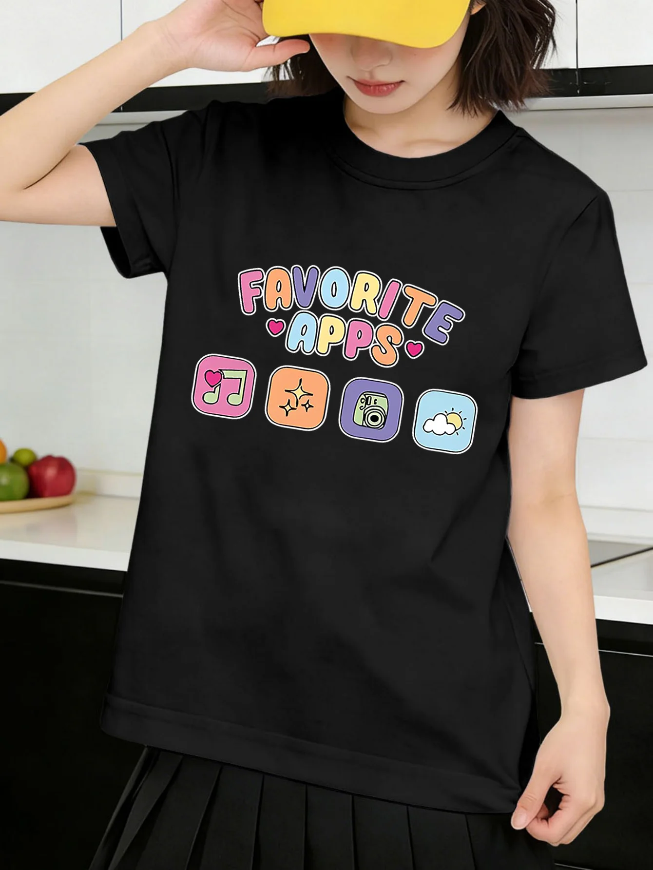Cute Favorite Apps Colorful Icon Print Graphic Kids Tee Boys Girls Family Matching Cotton Crew Neck Short Sleeve Soft Summer Tee