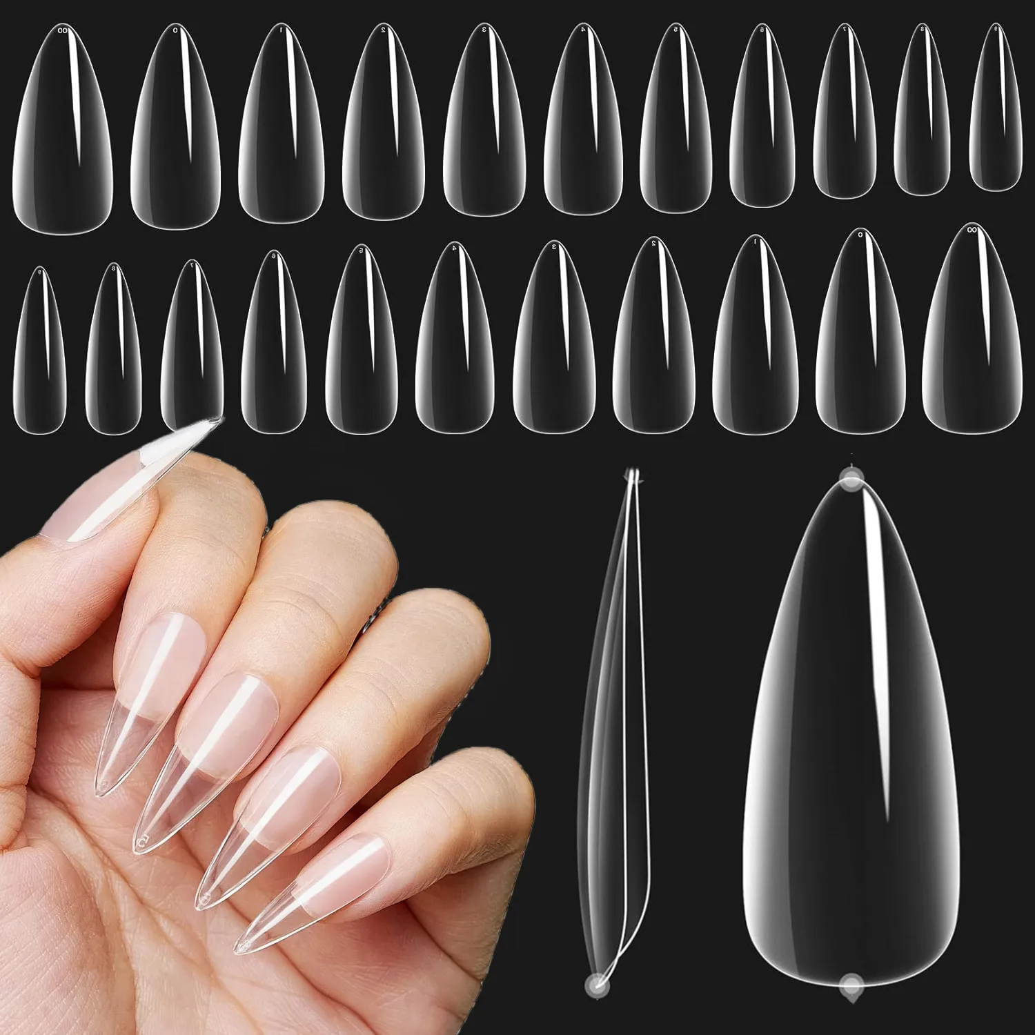 

Stiletto Fake Nails 500PCS Makartt Press on Nails Clear Stiletto Gel Nails Tips for Full Cover Acrylic False Nails Extension