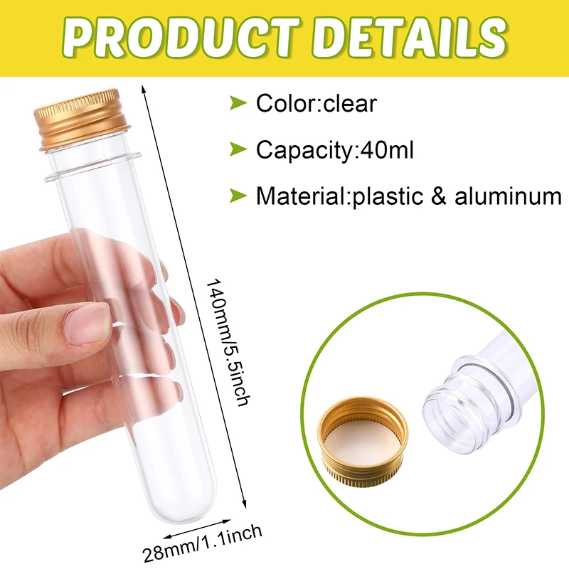 24Pcs 40ml Plastic Test Tubes with Screw Caps Tubes for Scientific Party Decoration Candy Bead Storage Bath Salt Lab Use