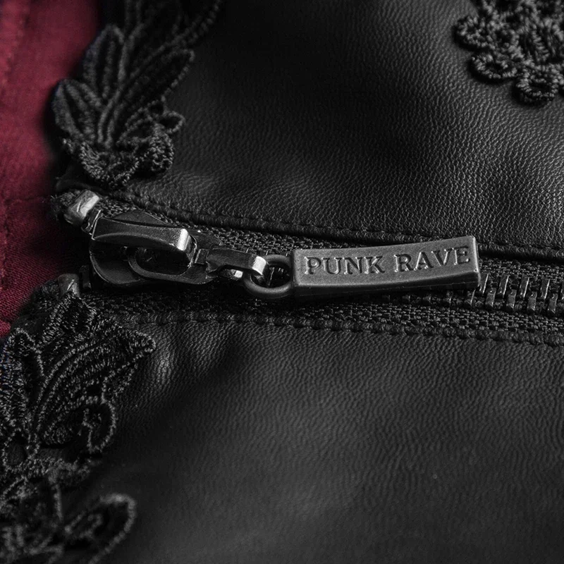 PUNK RAVE Gothic Harness Brocade Draw String Women Leather Corset Lolita Embroidery Bandage Stage Performance Black Sexy Belt