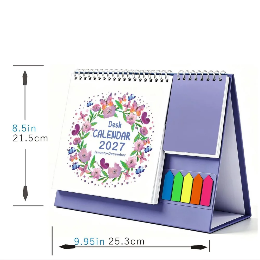 Jan. 2027 - Dec. 2027 2027 Desk Calendar Daily Study Foldable Double-coil Calendar Planning Exquisite English Calendar Office