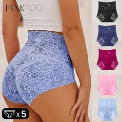 5pcs Floral Sexy Lace Women Panties High Waisted Breathable Scallop Trim Stretch Ladies Briefs Comfortable Female Intimates