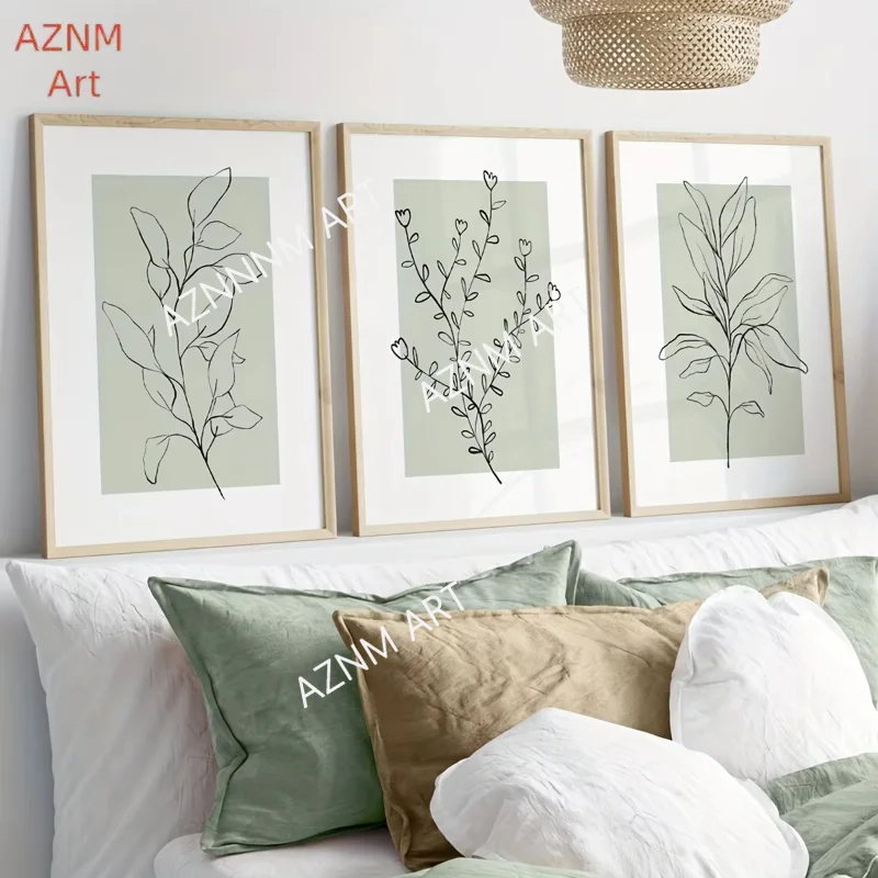 1/3 Stücke Grün Rosa Salbei Blume Wand Kunstdrucke Botanische Moderne Kunst Leinwand Poster Neutral Floral Wand Dekor Galerie Wand Dekor