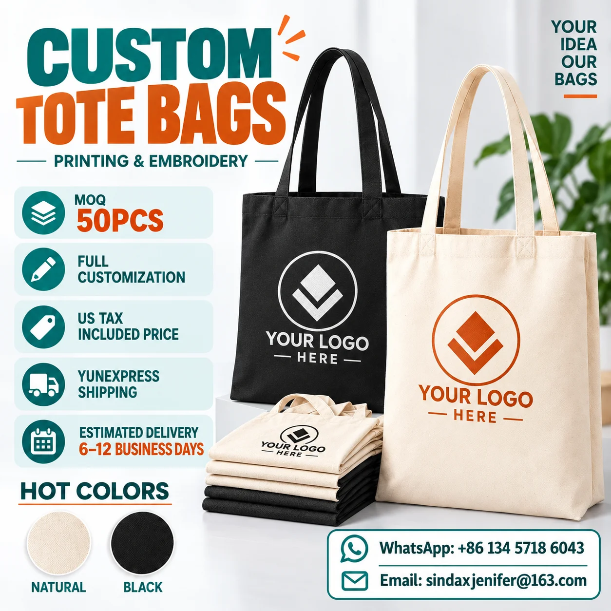 Personalized Tote Bag Custom Canvas Shopping Handbag Logo Printing Reusable Business Promotional Gift Wholesale Moq 50pcs Bulk