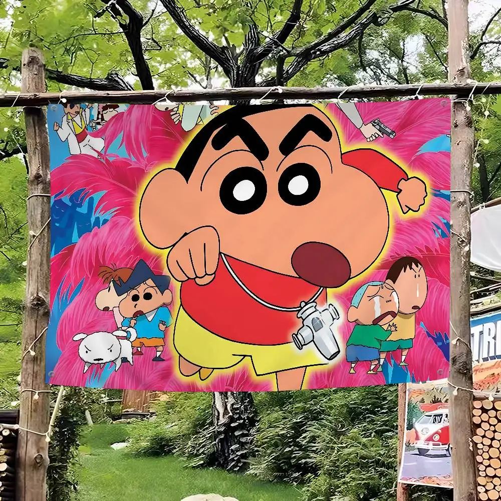 C-Crayon Cute S-Shin Chan Cartoon Banner Art Printing Japanese Wall Flag Anime Wall Hanging Home Decor