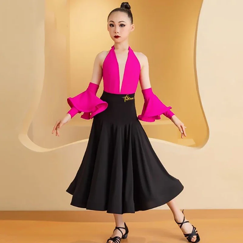 Modern Latin Dance Jumpsuit and Large Swing Skirt for Girls Professional Performance Competition Dress Waltz Social Dancewear