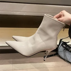 Eilyken Punk Style Thin High Heels Women Ankle Boots Sexy Patent Leather Shoes Fashion Zipper Banquet Party Pumps