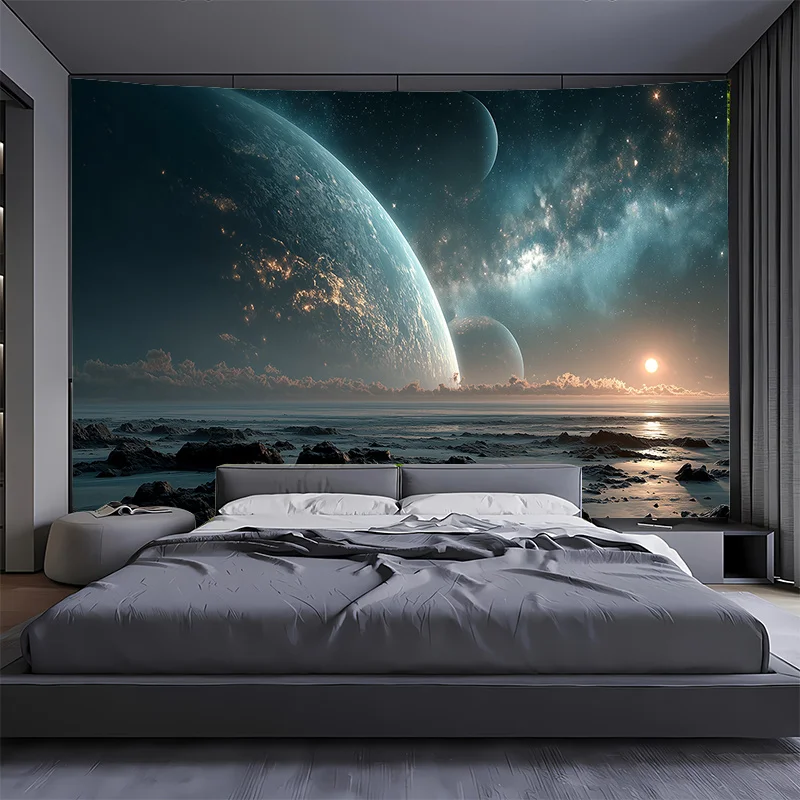 Oversized Stunning Planet Landscape Tapestry - High-Definition Aesthetic Space Digital Print Wall Hanging