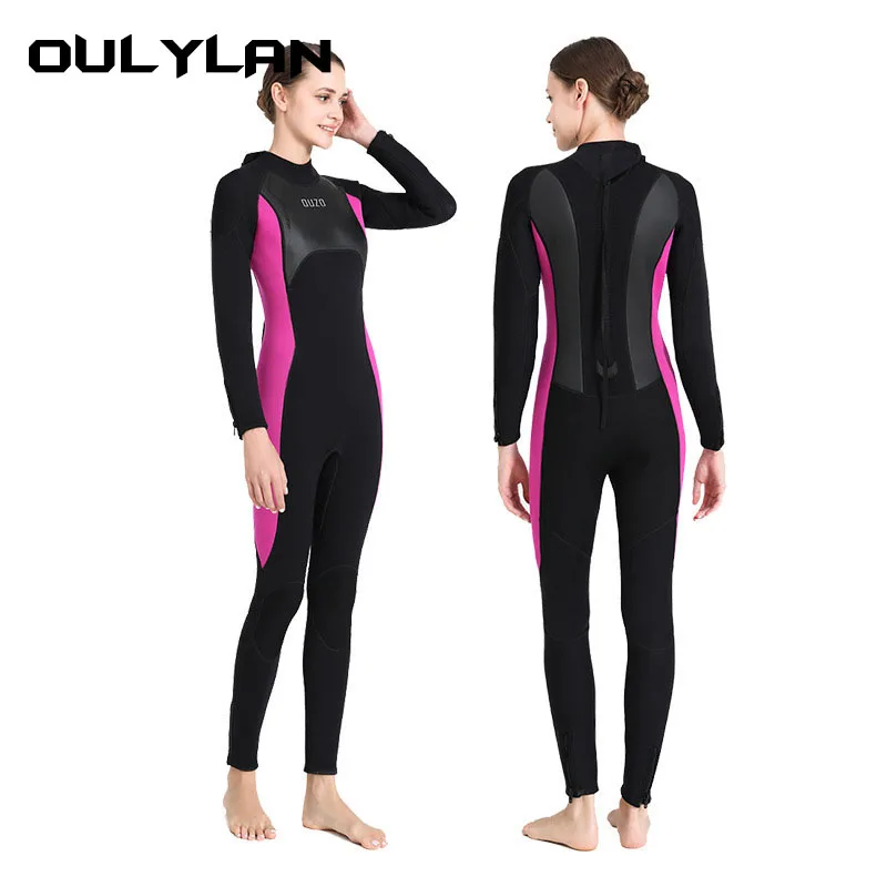 Oulylan Women One Piece Diving Suit Long Sleeve Wetsuit 3mm Neoprene Full Body Wet Suit Surf Surfing Rashguard Swimsuit