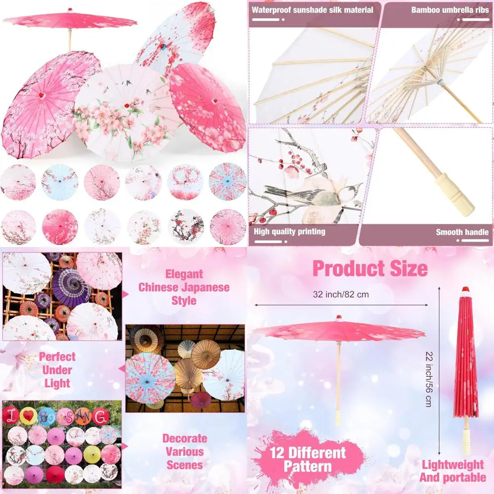 

Chinese Bamboo Silk Umbrellas, 32 Inch, for Weddings, Art, Dance, and Flower Decorations