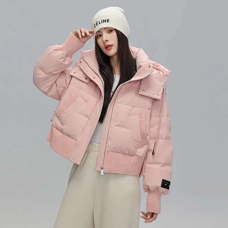 

Autumn Winter New Down Jacket Women Hooded 90% White Duck Down Bread Clothing Thickened Korean Fashion Long Sleeve Casual Coat