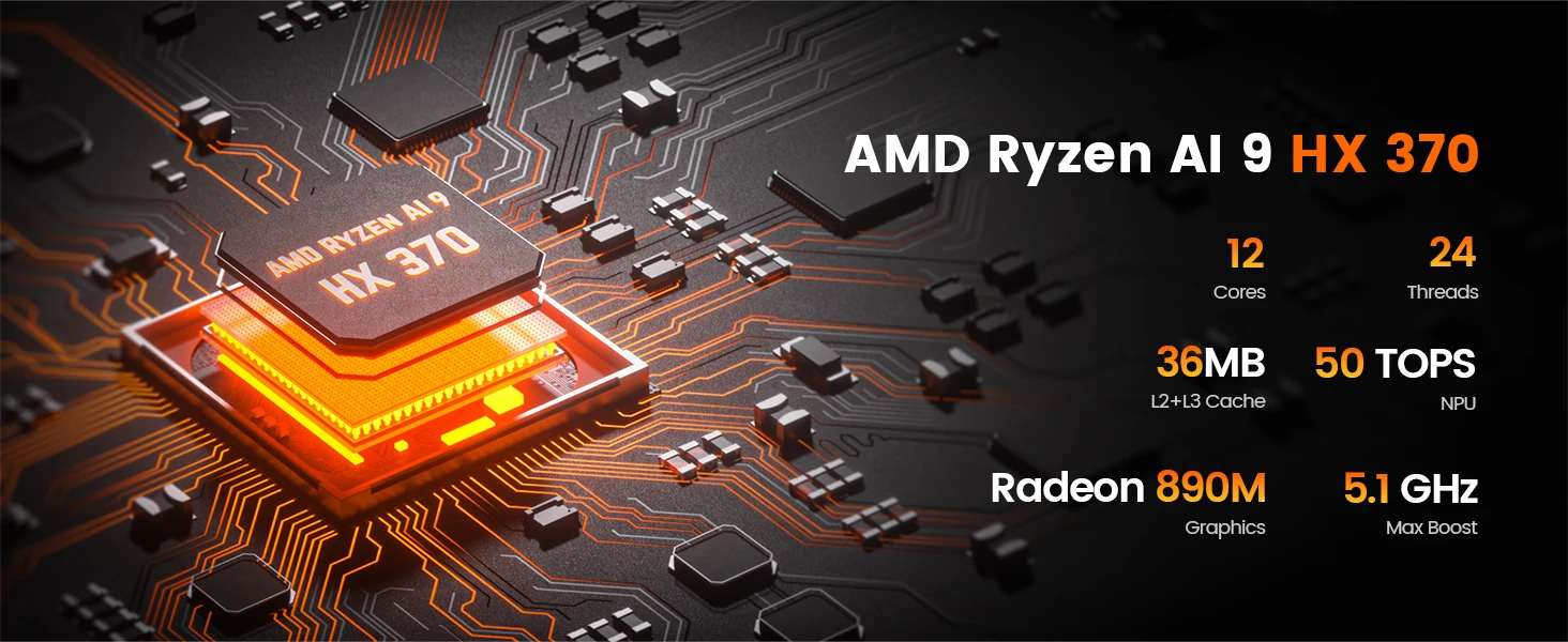 PELADN Gaming Mini PC AMD Ryzen AI 9 HX 370 (12 Cores,up to 5.1Ghz), 32GB LPDDR5X 1TB PCIe 4.0 SSD Dual 2.5G LAN USB4 20Gbps Type-C/DP/HD Mini Desktop Computer WiFi7 4K/60Hz Triple-Display USB3.2/BT5.4 Mini Computers