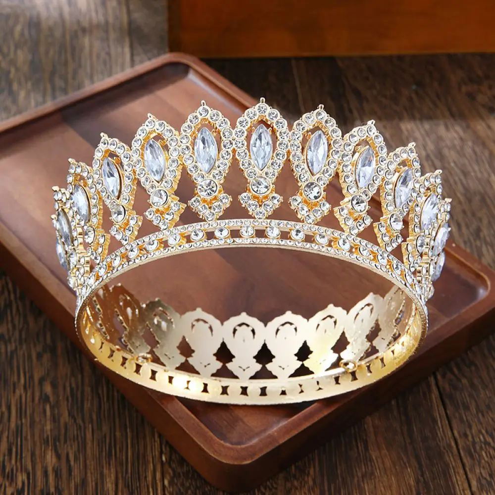 Elegant Baroque Rhinestone Crown Women Wedding Headpiece European Luxury Crystal Princess Tiara Prom Party Accessories