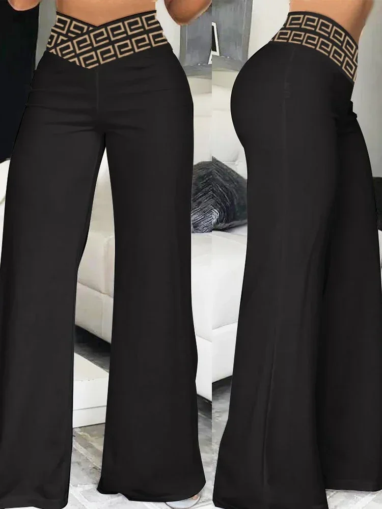 

2024 New Spring and Autumn Women's Pants Fashion Black Solid High Waist Criss Cross Flared Pants for Female