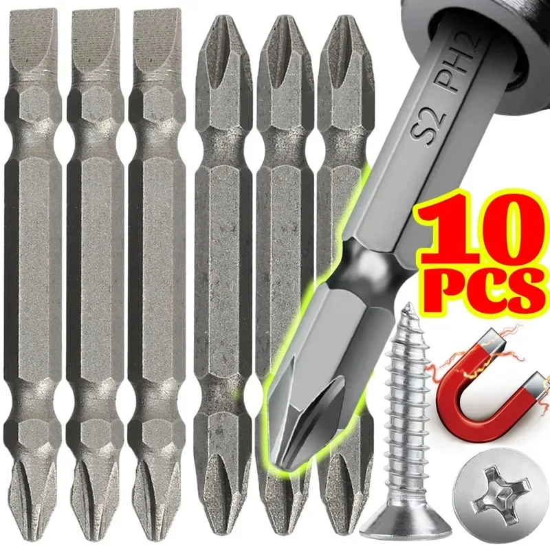 Double Head Screwdriver Bit Magnetic Phillips Flathead S2 Steel Drill Driver Kit for Car Maintenance Power Tool Accessories 65mm