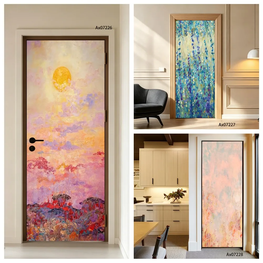 Vintage Sunset Floral Oil Painting Door Sticker Self-adhesive Furniture Doors Refurbished Decorative Waterproof Wall Stickers