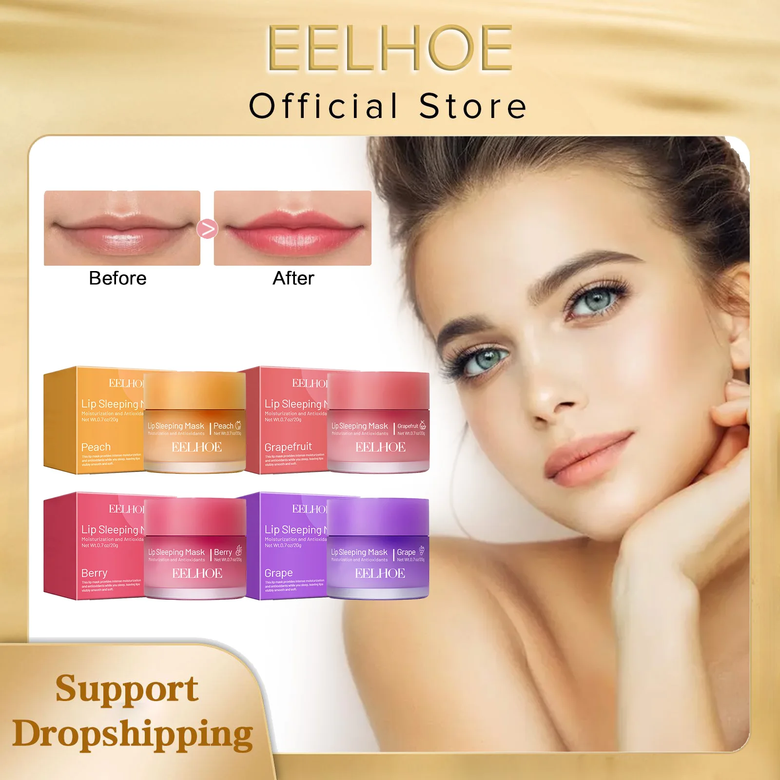 

EELHOE Vitamin E Fruit Moisturizing Lip Mask Sleeping Exfoliator Crack Repair Anti-Aging Dark Lips Removal Lip Care to Pink 20g