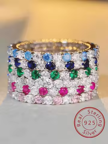 925 Sterling Silver Fashion Shiny 1.4mm Full Zircon Stackable Plain Ring For Women Daily Party Personalized Fine Jewelry