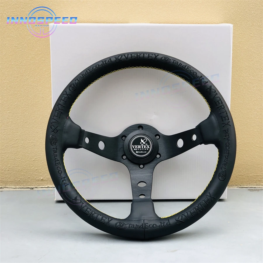 VERTEX KING 13inch 330mm JDM Racing Black Genuine Leather Drift Sport Steering Wheel