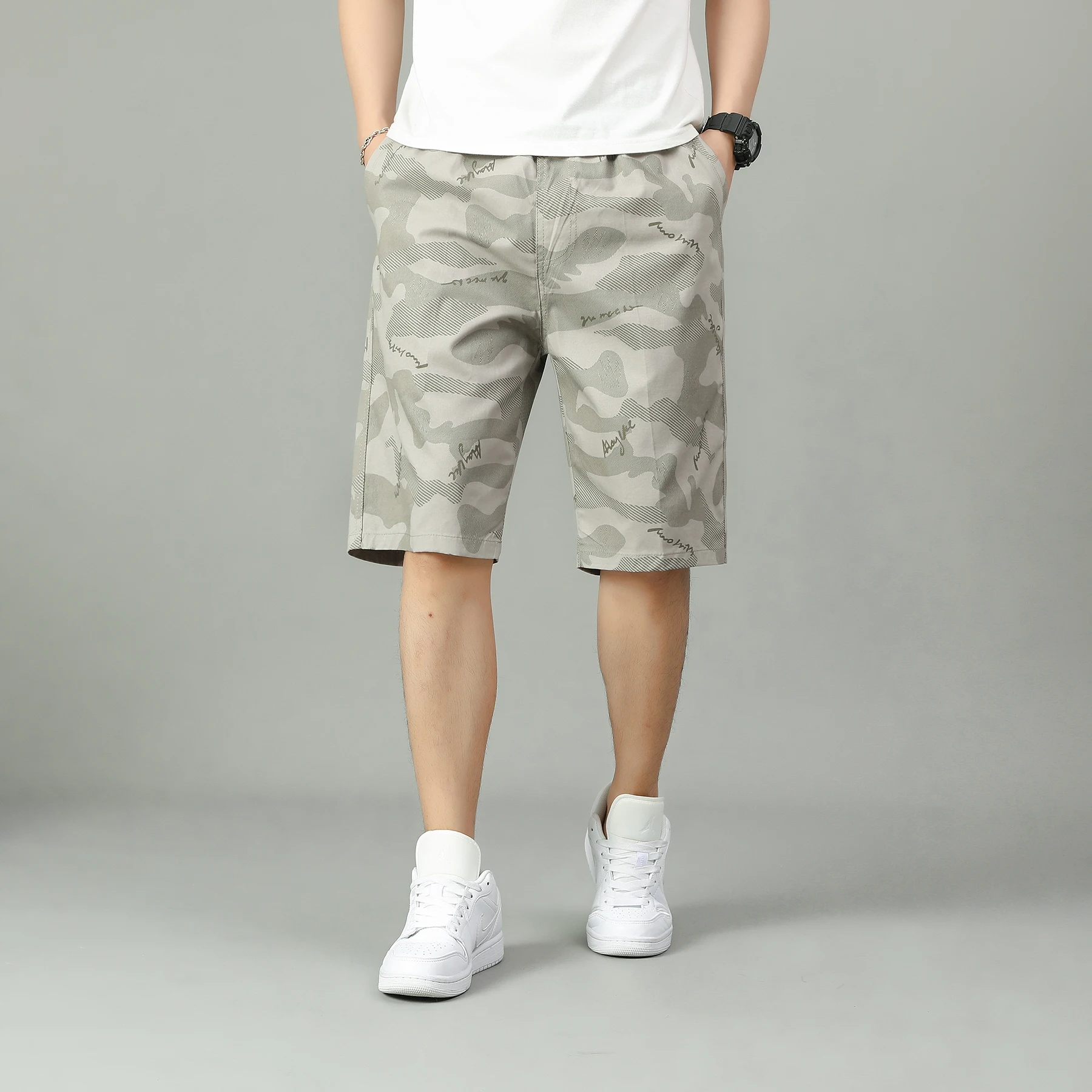 

Камуфляжные хлопковые шорты-карго, мужские брюки до колена, летние камуфляжные шорты, спортивная одежда с эластичной резинкой на талии, повседневные шорты
