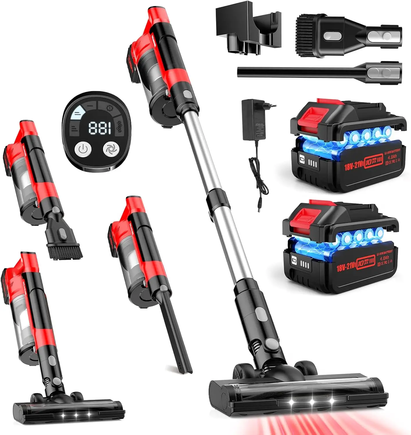 

60kPa Cordless Vacuum Cleaner, 8000mAh Brushless Pet Vacuum, 6 in 1 Lightweight Stick Vacuum with 2L Dust Cup, 3 Suction Modes,