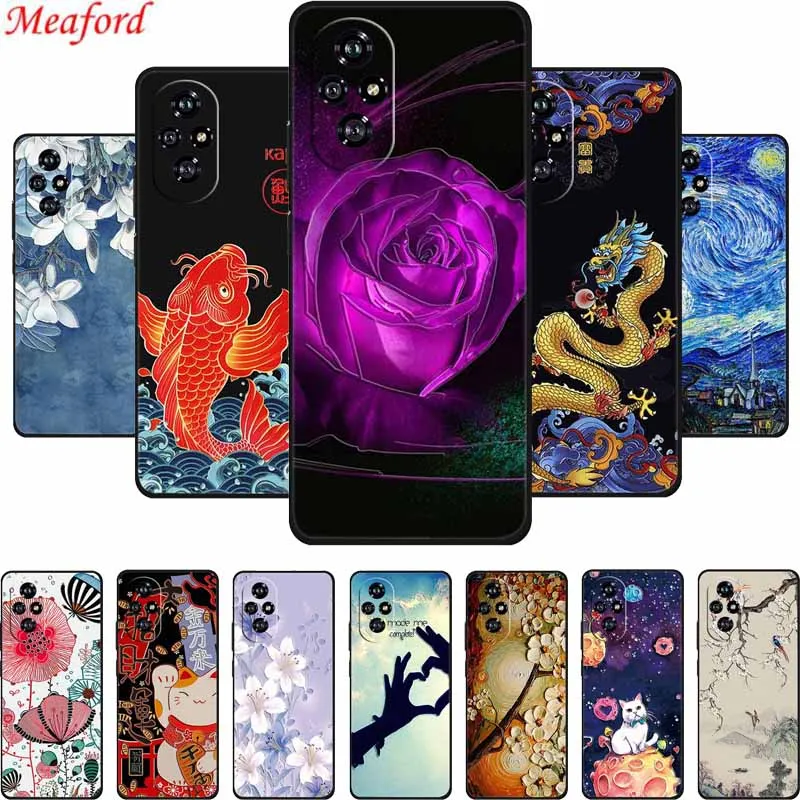 3D Embossed Case For Honor 200 Pro Phone Case Flowers Shockproof Silicone Soft Coque For Honor 200 Pro Back Cover Case Funda Bag