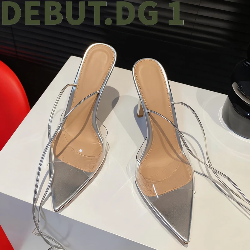 Upgraded Peep Toe Pointed High Heels PVC Straps Sandals Breathable Lambskin Lining Multiple Heel Heights