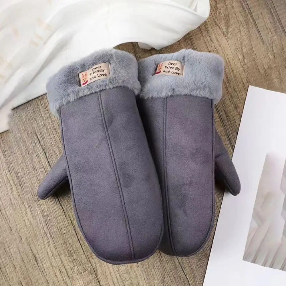 Winter Women Keep Warm Thickened Fleece Suede Halter Gloves Cute Lovely Sweety Cold Protection Mittens