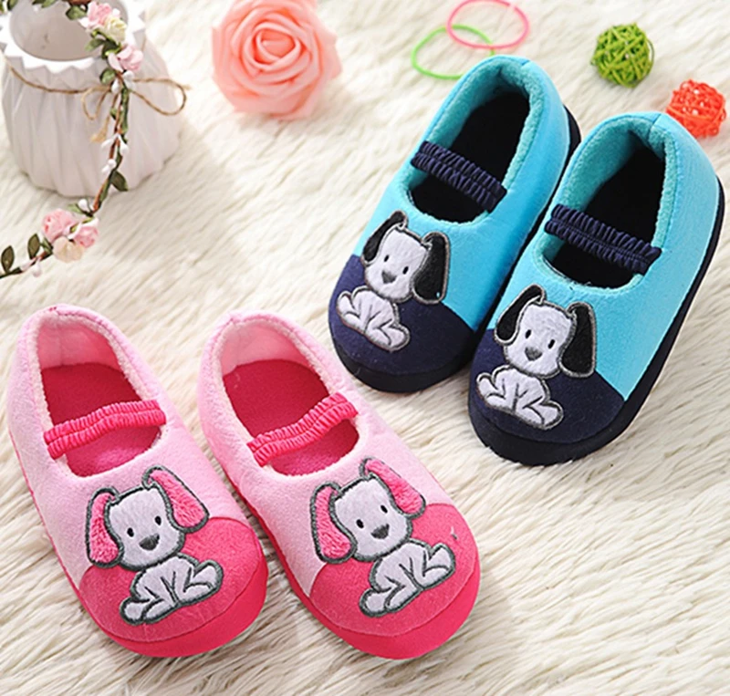 Fashion Toddler Boy Slippers Indoor Winter Cartoon Puppy Dog Plush Warm Kid House Footwear Soft Rubber Sole Home Shoes Baby Item