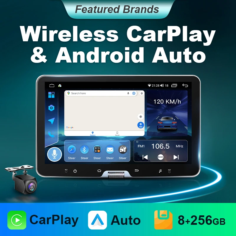 10-inch 1Din Android Car Radio Shaker Navigator Multimedia Player Scroll Wheel Button Carplay Adjustable Touch Screen