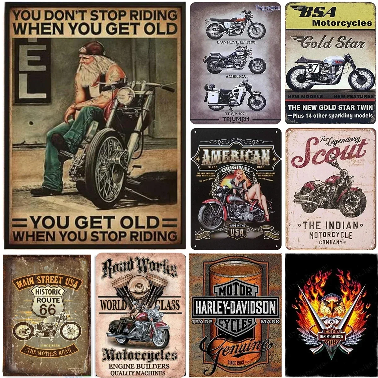 

Vintage Motorcycle Route66 Metal Tin Signs Plaque Painting Retro Iron Picture Bar Cafe Club Dad's Garage Gym Pub Home Decoration