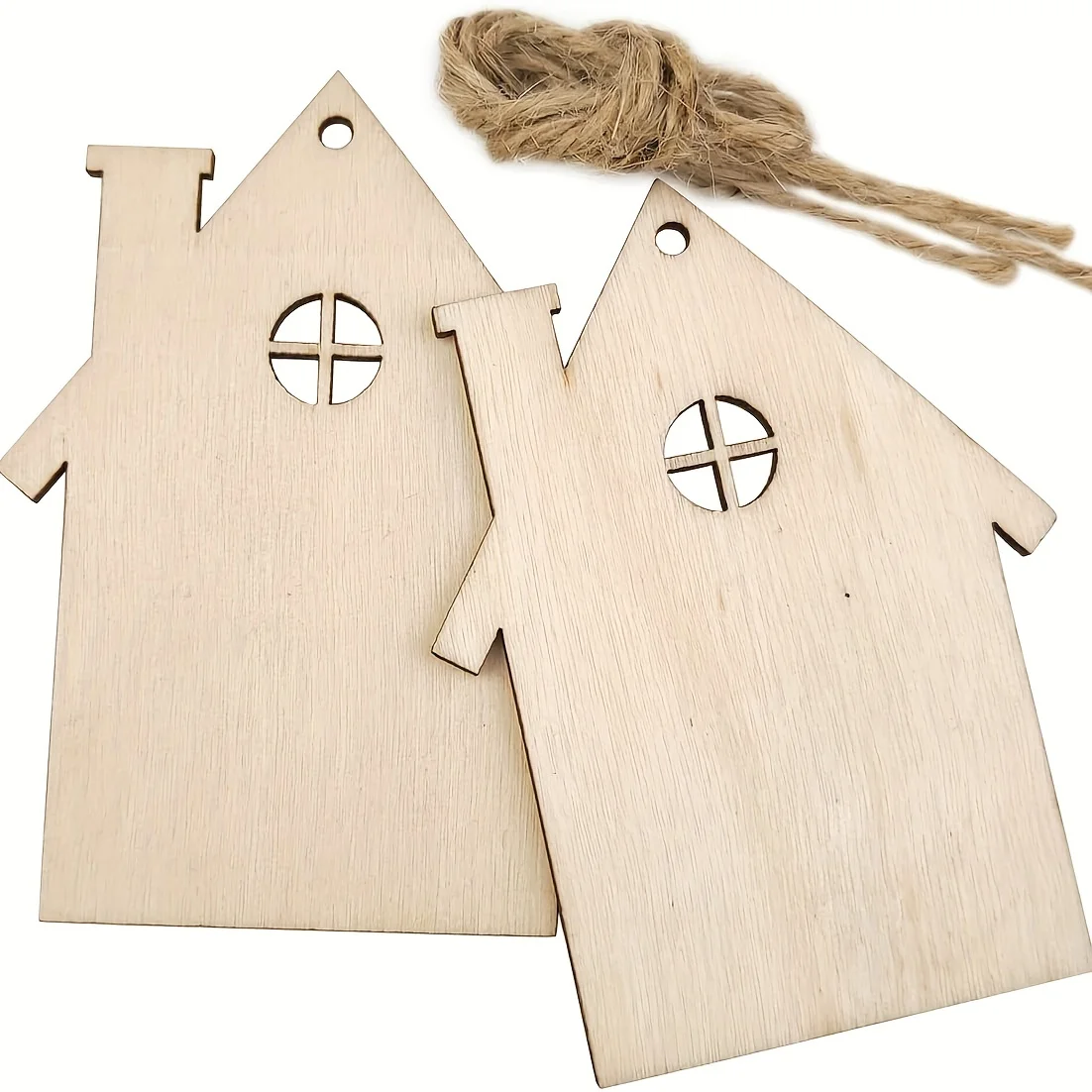 10Pcs Wooden House Cutout Ornaments Small Wood House Crafts Wooden House Shaped Hanging Ornaments for Wedding Birthday Christmas