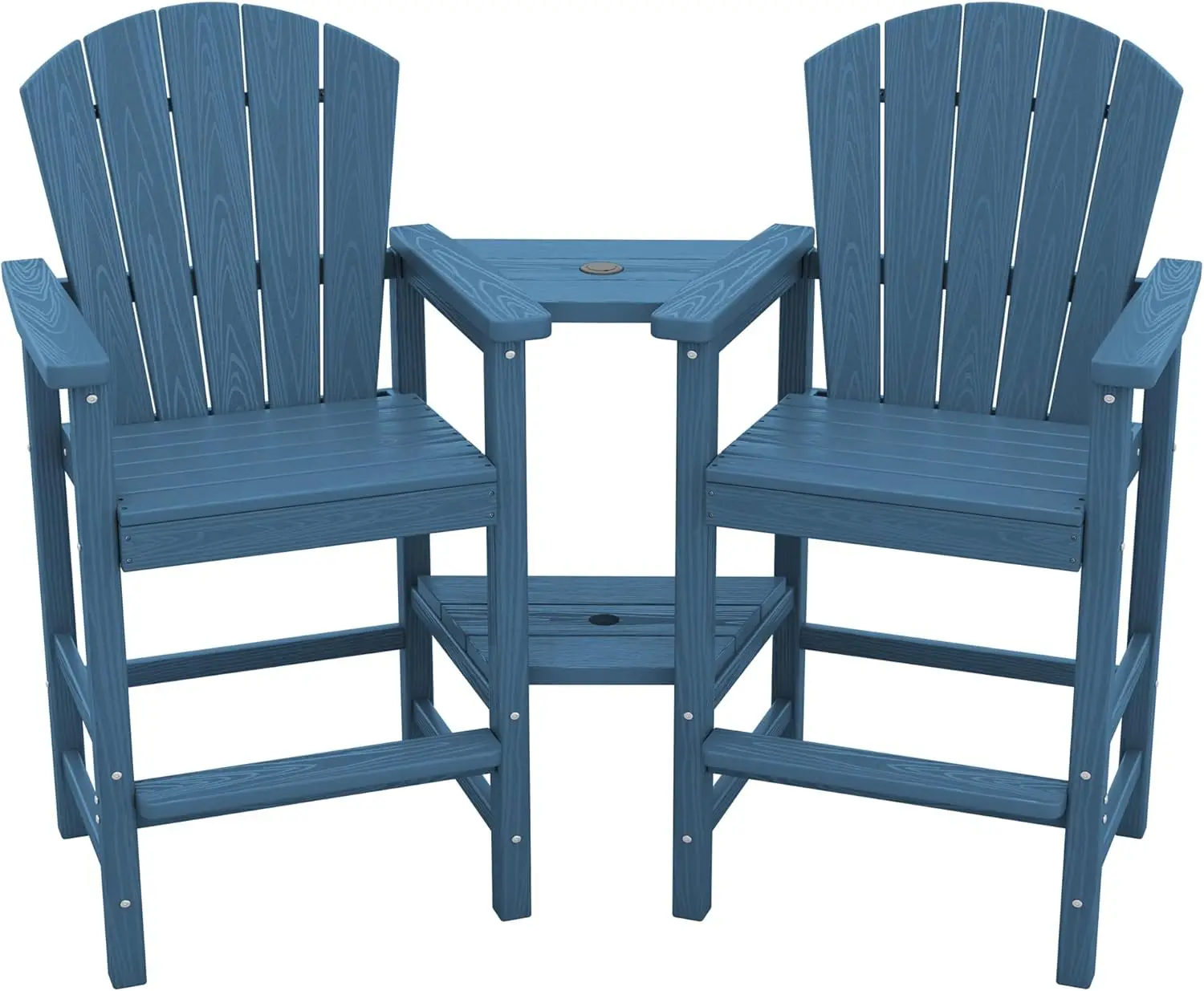 Serwall Tall Adirondack Chairs Set Of 2 With Double Layer Connecting Tray, Hdpe Bar Height Outdoor Chairs, Wood-Like Adirondack